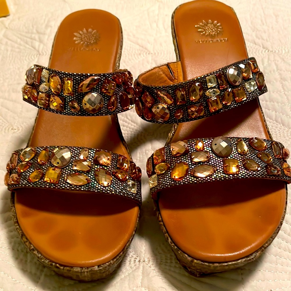 Yellowbox wedge sandals. Bronze with rhinestones. Size 8.5